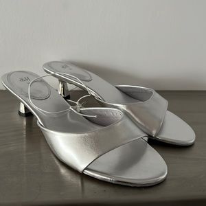 H&M silver kitten heel mules